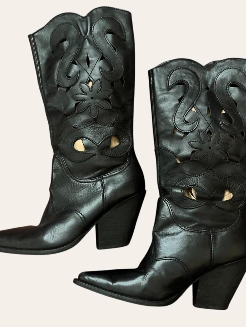 Carlos Santana "Silverado" black floral cutout cowgirl boots womens 7.5 - Picture 3 of 8